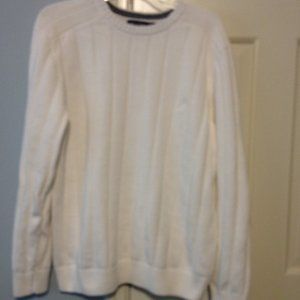NAUTICA MEN'S SIZE L OFF-WHITE PULL OVER SWEATER LONG SLEEVES 100% COTTON